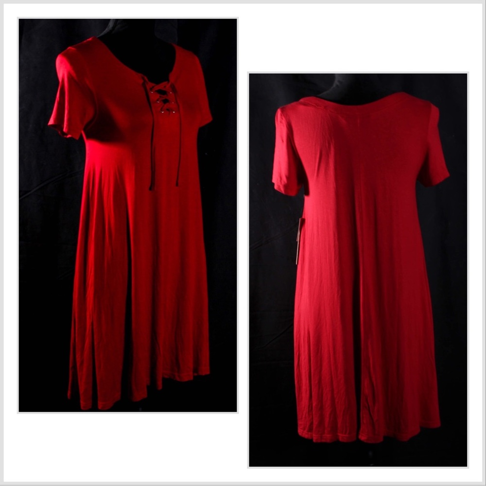 NWT Hot Kiss Red T-Shirt Dress with Corset Lace-Up Front Size Large